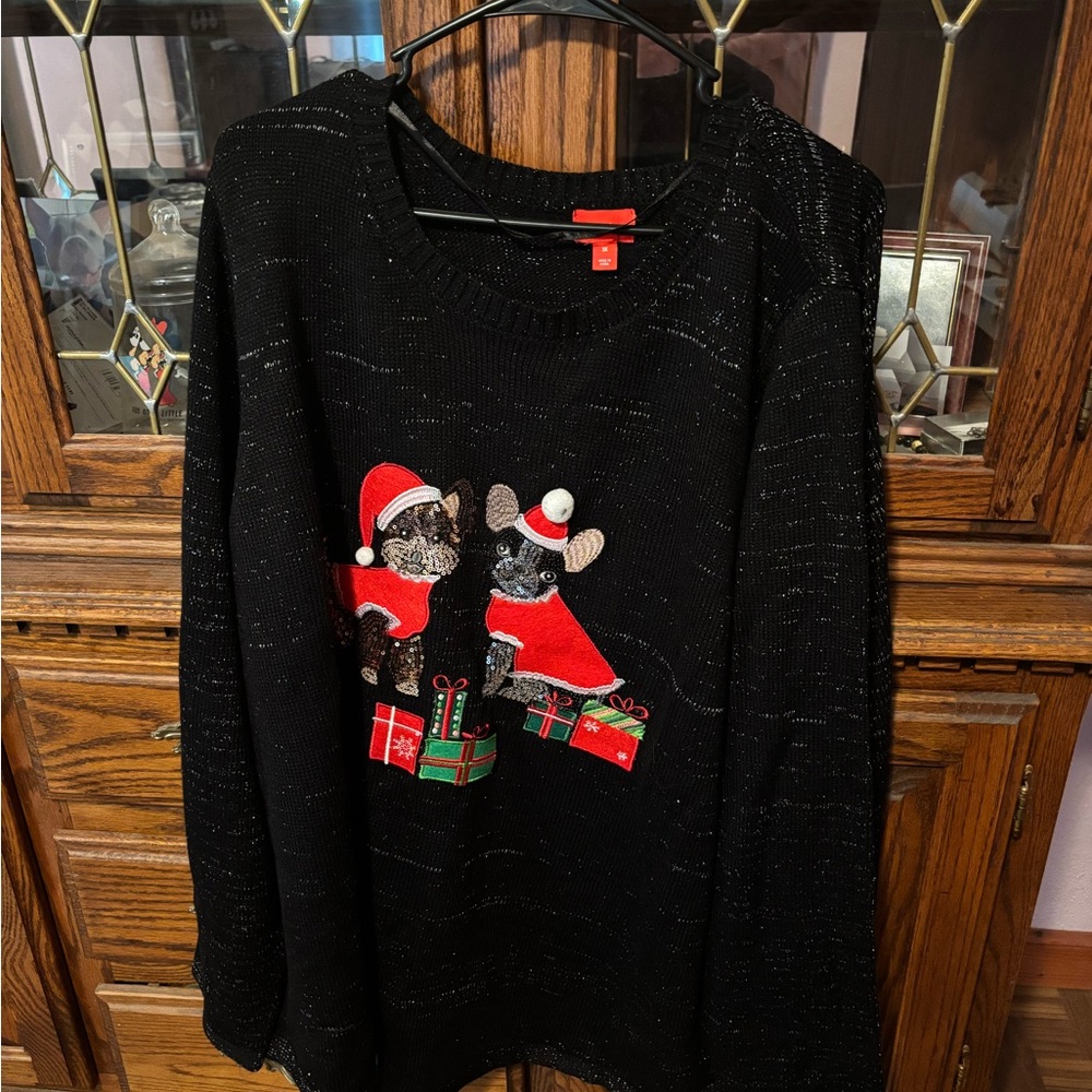 Black Festive Sweater with Dog Design